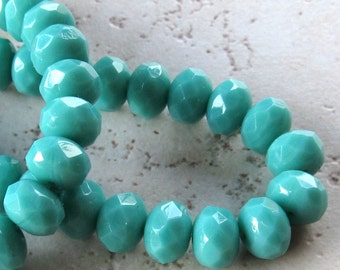 Czech Glass Beads 9 x 5mm Opaque Turquoise Blue Faceted Rondelles - 12 Pieces