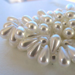 Czech Glass Teardrop Beads 10 x 6mm Pearl Snow White 50 Pieces image 1
