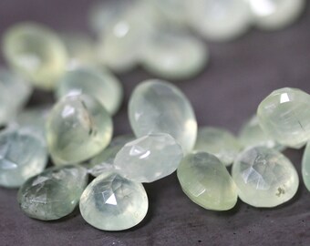 Spring Green Prehnite Gemstone Faceted Teardrop Briolette Beads 12 X 8mm - 8 inch Strand - Lime Green Natural Stone Pear Briolettes