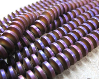 Metal Beads 6 x 3mm  Metal Gold and Purple Toned Smooth Rondelle Beads - 8 Inch Strand