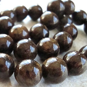 Bronzite Beads 6mm Lustrous Chocolate Brown Smooth Rounds -  8 inch strand