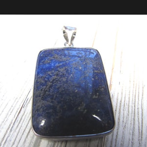 Lapis Lazuli Blue Stone With Gold Flecks Rectangle Pendent 35 X 26mm Focal Bead With Metal Alloy Frame and Bail 1 Piece image 2