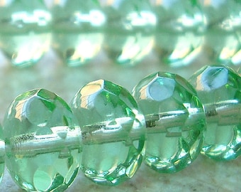 Czech Glass Beads 9 x 5mm Mint Green Faceted Rondelles - 8 Pieces