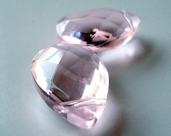 Glass Teardrop Beads 18 X 12mm Brilliant Puffed Light Pink Faceted Briolettes - 2 Pieces