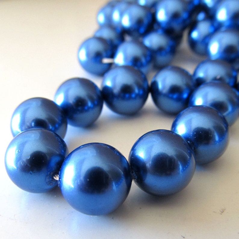 Shell Pearl Beads 10mm Lustrous Royal Blue Smooth Rounds 6 | Etsy