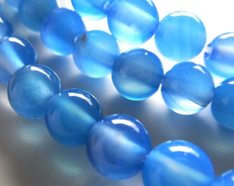 Agate Beads 6mm Smooth Round Sky Blue Semi Translucent Beads - 22 Pieces