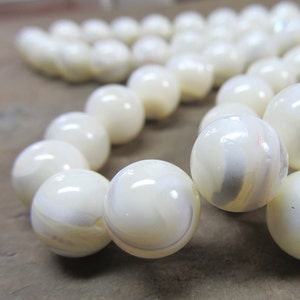 Mother of Pearl Beads 10mm Chatoyant Snow White MOP Smooth Rounds 8 inch Strand image 2
