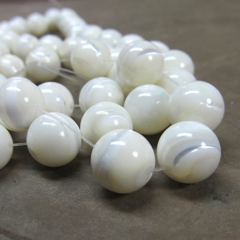 Mother of Pearl Beads 10mm Chatoyant Snow White MOP Smooth Rounds 8 inch Strand image 1