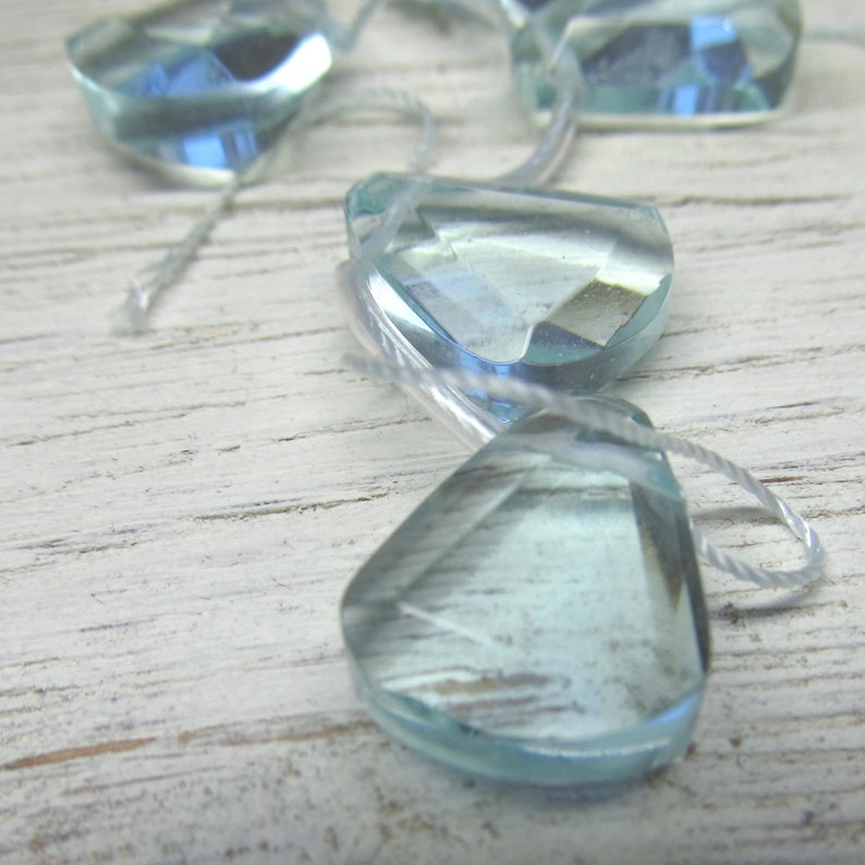 Glass Trapezoid Drop Beads 16 x 13mm Brilliant Semi Translucent Aqua Faceted Briolettes 10 Pcs. image 3