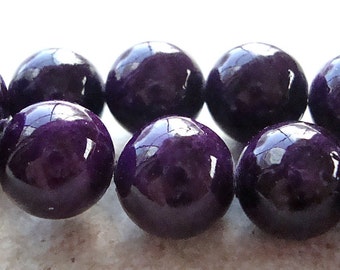 Fossil Beads 8mm Natural Sangria Purple Smooth Round Stones - 16 Pieces