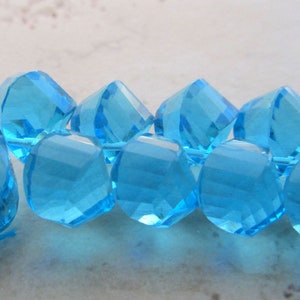 Aqua Blue Quartz Faceted Twist Teardrop Beads 12 X 10mm 8 inch Strand Swiss Blue Quartz Briolette Gemstone Drops image 1