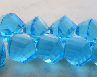 Aqua Blue Quartz Faceted Twist Teardrop Beads 12 X 10mm - 8 inch Strand Swiss Blue Quartz Briolette Gemstone Drops