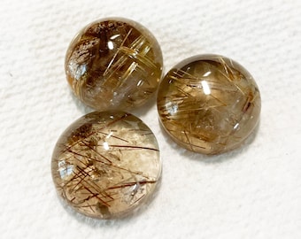 Rutilated Golden Striation Quartz 20mm Round Smooth Domed Cabochon - 1 piece