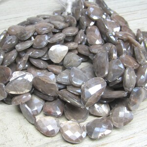 Gray Moonstone Beads 18 X 16mm Flashy Gray Hand Cut Faceted Lopsided Rectangles Non Matching 6 Pieces image 5