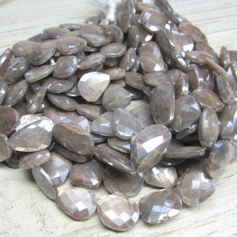 Gray Moonstone Beads 18 X 16mm Flashy Gray Hand Cut Faceted Lopsided Rectangles Non Matching 6 Pieces image 5