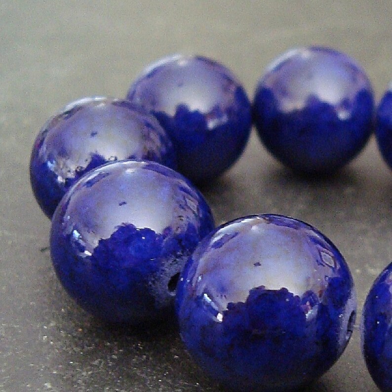 Fossil Beads 8mm Natural Navy Blue Smooth Round Stones 16 Pieces image 3
