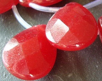 Jade Beads 20 x 15mm Cranberry Red Faceted Briolette Teardrops - 2 Pieces