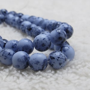 Czech Glass Beads 6mm Royal Blue Background Washed in a Baby Blue Satin Finish Smooth Rounds - 25 Pieces