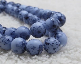 Czech Glass Beads 6mm Royal Blue Background Washed in a Baby Blue Satin Finish Smooth Rounds - 25 Pieces