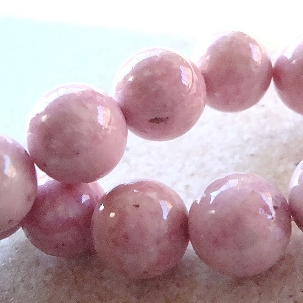 Fossil Beads 8mm Natural Susan G Koman Pink Smooth Round Stones - 12 Pieces
