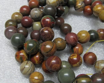 Jasper Beads 12mm Smooth Round Natural Picasso Jasper Multicolored Rounds - 8 Pieces