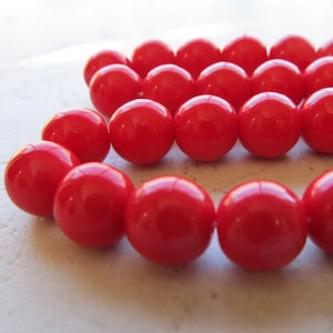 Czech Glass Beads 8mm Sparkling Smooth Opaque Scarlet Red Rounds 12 Pieces image 1