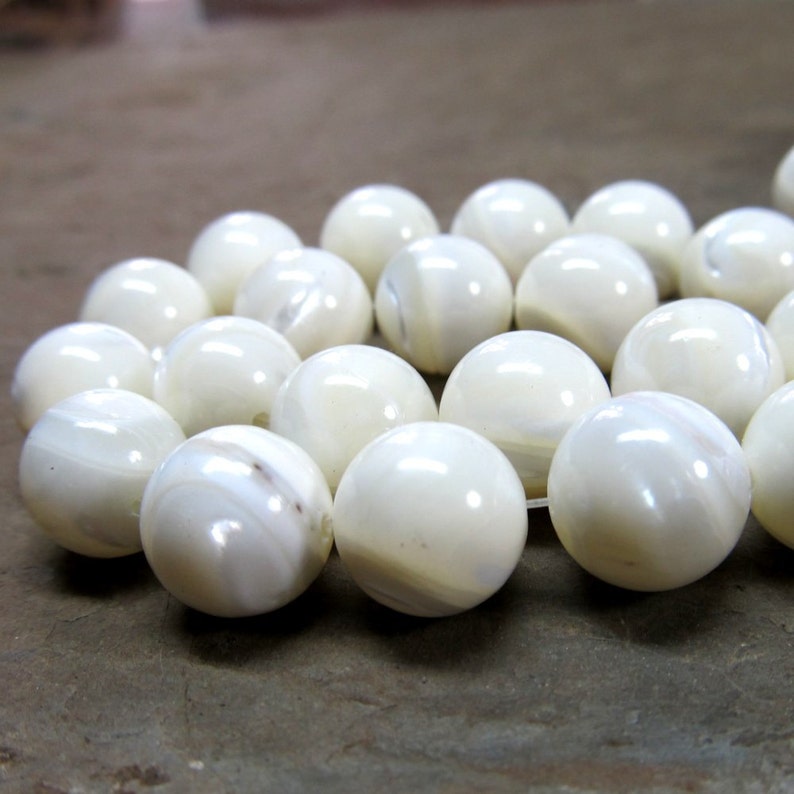 Mother of Pearl Beads 10mm Chatoyant Snow White MOP Smooth Rounds 8 inch Strand image 3