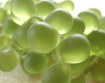 Czech Glass Beads 9 x 6mm Matte Olive Green Teardrops - 50 Pieces