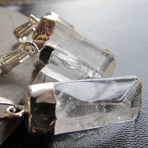 Clear Quartz Crystal Pendants - Raw Rock Quartz, Silver Dipped - (2 Pieces)