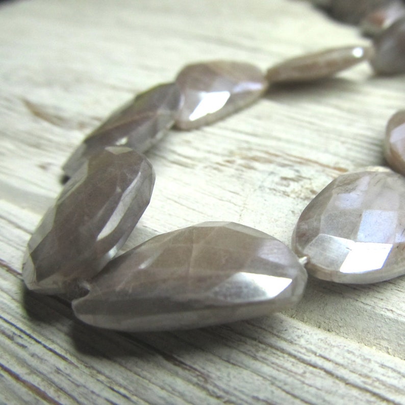 Gray Moonstone Beads 18 X 16mm Flashy Gray Hand Cut Faceted Lopsided Rectangles Non Matching 6 Pieces image 3