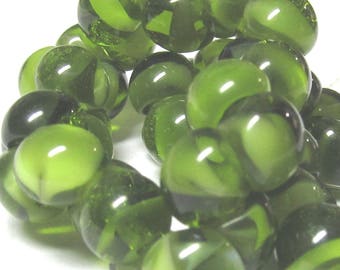 Czech Glass Beads 9 X 8mm Smooth Shiny Ivy and Lime Green Buttons - 30 Pieces