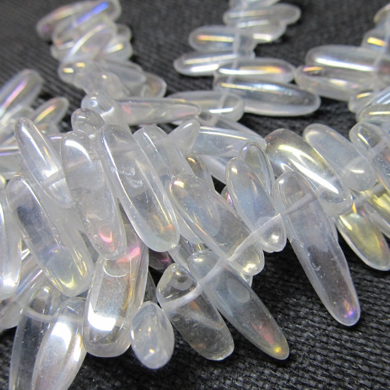 Quartz Beads 20 X 6mm Smooth Clear With Aurora Borealis Finish Crystal Quartz Spears 25 Pieces image 4