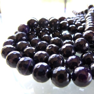Agate Beads 8mm Sparkling Faceted Deep Grape Purple Rounds - 8 in Strand
