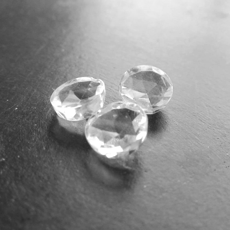 Rose Cut White Topaz Cabochons Crystal Clear Topaz Faceted 6mm Round Calibrated Gemstone Cabs 2 Pieces image 3