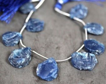 Cobalt Blue Agate Hammer Faceted Teardrops Raw Gemstone Rough Briolette Stone 22 X 18mm Focal Pendant Beads - 8 inch Strand