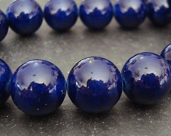 Fossil Beads 8mm Natural Navy Blue Smooth Round Stones - 16 Pieces