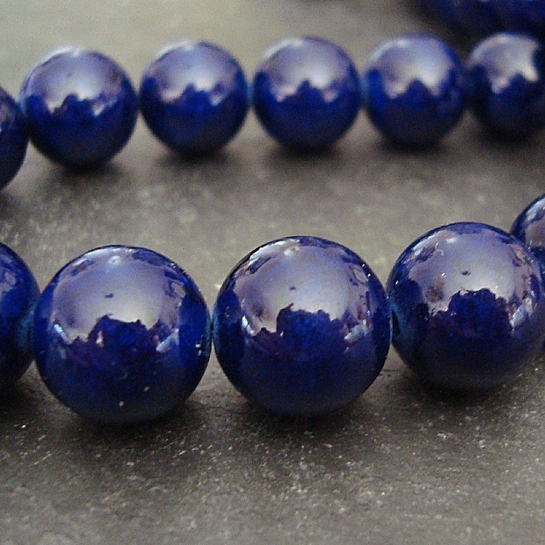 Fossil Beads 8mm Natural Navy Blue Smooth Round Stones 16 Pieces image 1