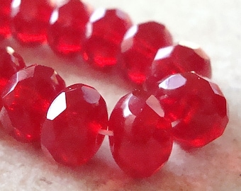 Czech Glass Beads 9 x 5mm Ruby Red Faceted Rondelles - 10 Pieces