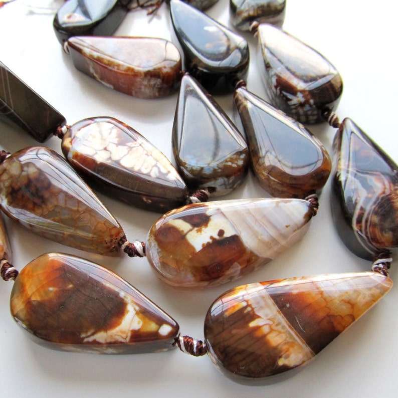 Crab Agate Focal Beads 40 x 22 X 14mm Big Smooth Ginger Brown Crab Teardrop 4 Pieces image 1