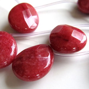 Jade Beads 25 x 18mm Burgundy Red Faceted Briolette Teardrops 2 Pieces image 4