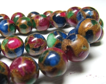 Jasper Beads 8mm Natural Multi Colored Jasper Cloisonne Smooth Round Beads -  12 Pieces