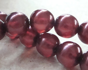 Czech Glass Beads 8mm  Burgundy Red Pearl Finish Smooth Rounds - 12 Pieces