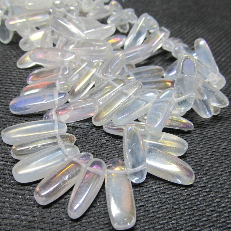 Quartz Beads 20 X 6mm Smooth Clear With Aurora Borealis Finish Crystal Quartz Spears 25 Pieces image 1