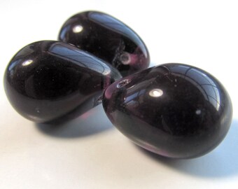 Czech Glass Beads 20 x 14mm Brilliant Puffed Aubergine Purple Crystal Smooth Pear Drops - 4 Pcs.