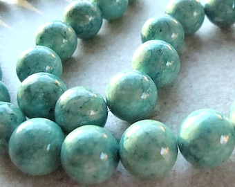 Fossil Beads 4mm Natural Mint Green Smooth Round Stones - 8 in Strand