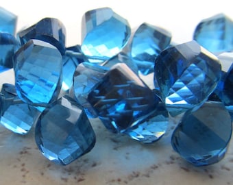 Montana Blue Quartz Faceted Twist Teardrop Beads 12 X 10mm - 8 inch Strand Ocean Blue Earring Matched Briolette Gemstone Beads