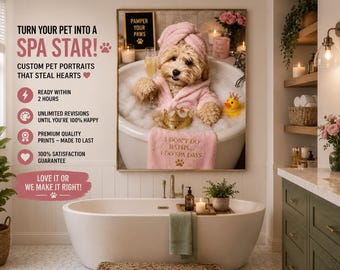 Personalized Funny Pet Portrait, Custom Bathroom Dog Portrait, Pet Wall Art from Photo, Funny Pet Gift, Digital Download