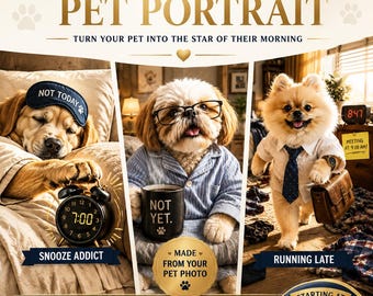Custom Pet Portrait, Funny Morning Routine Dog Art, Personalized Digital Pet Gift