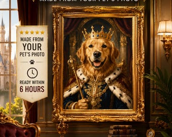 Custom Pet Portrait from Photo, Personalized Royal Dog & Cat Portrait, King Queen Pet Wall Art, Digital Download Gift