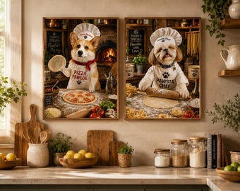Custom Pet Kitchen Portrait, Personalized Dog Portrait, Funny Pet Kitchen Wall Art, Custom Cat Portrait, Pet Chef Portrait